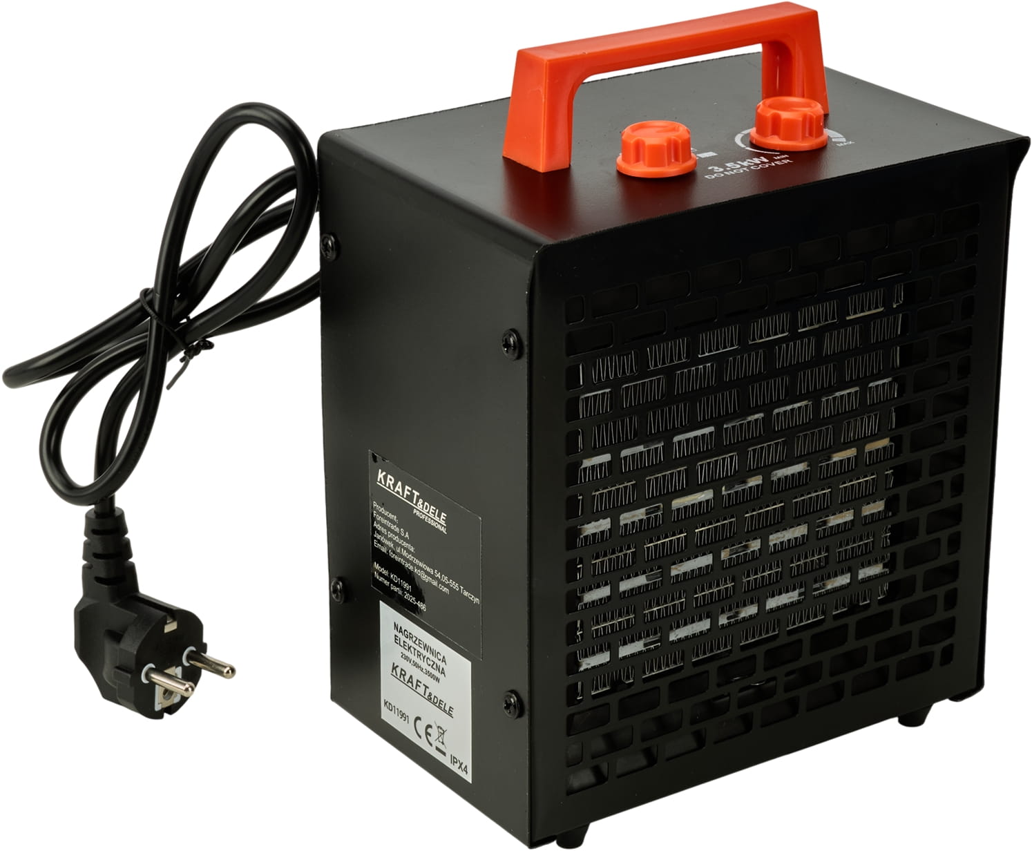 Elektrický ohřívač KD11991 — pohled zezadu na ventilační mřížku