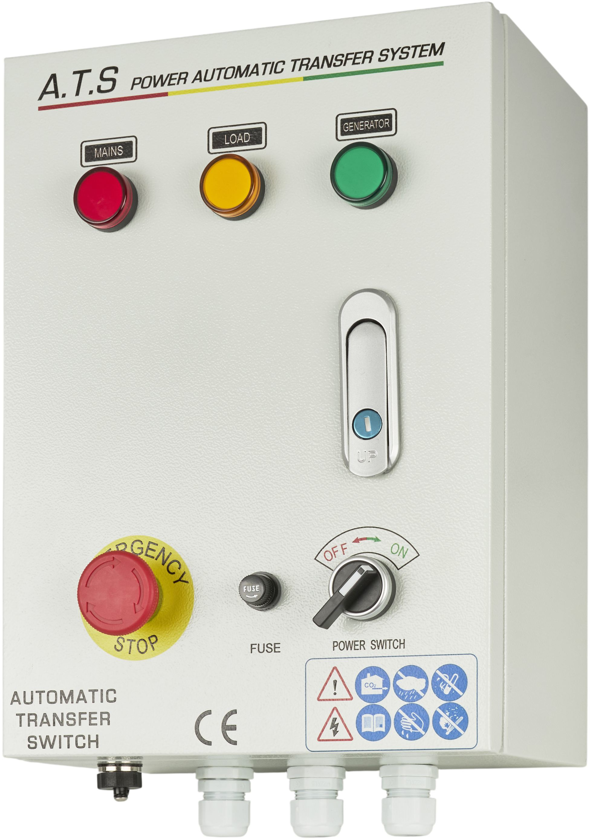 Automatický přepínač ATS KD199 — přední panel s LED kontrolkami