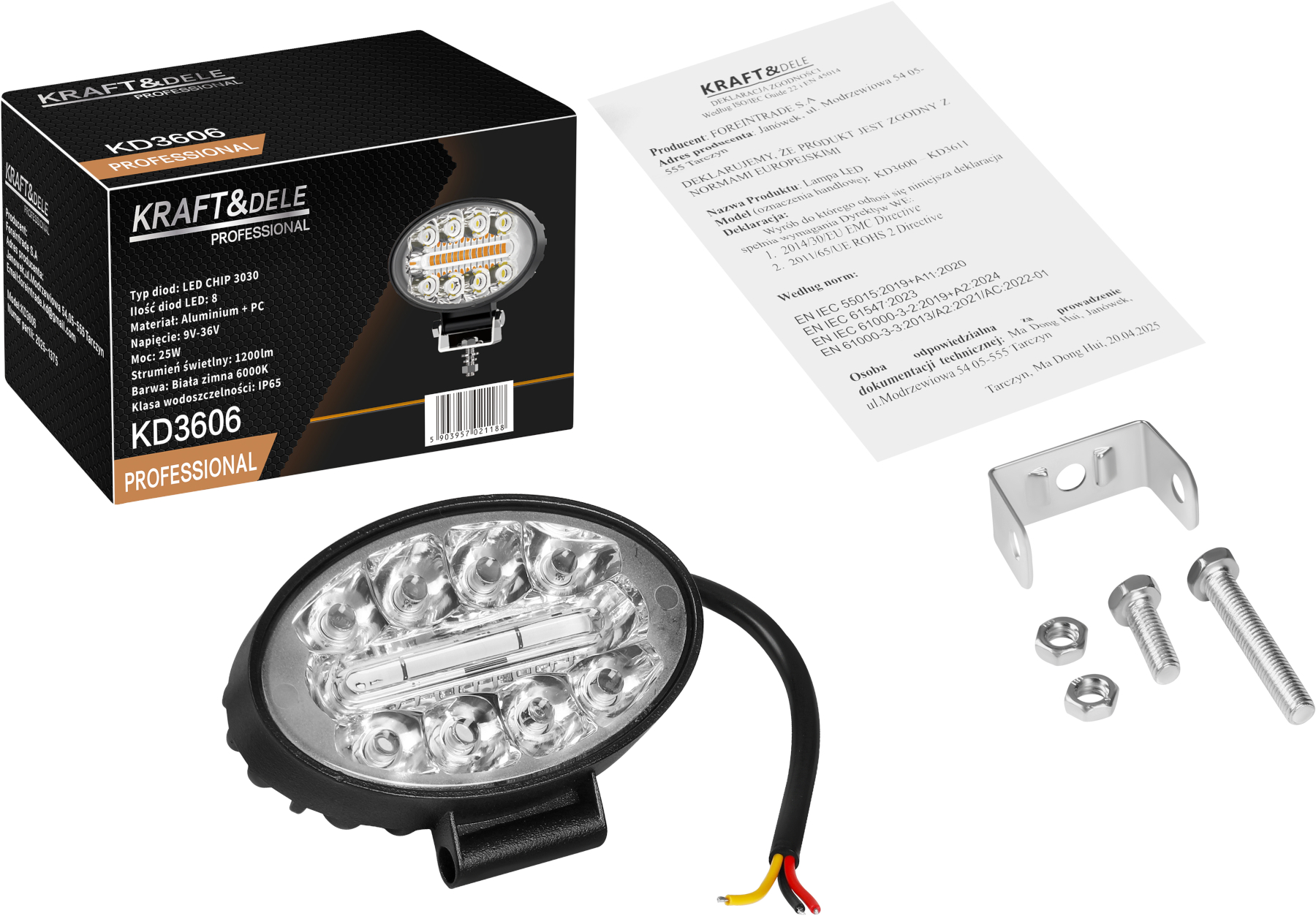 Pracovní svítidlo LED KD3606 – použití na traktoru