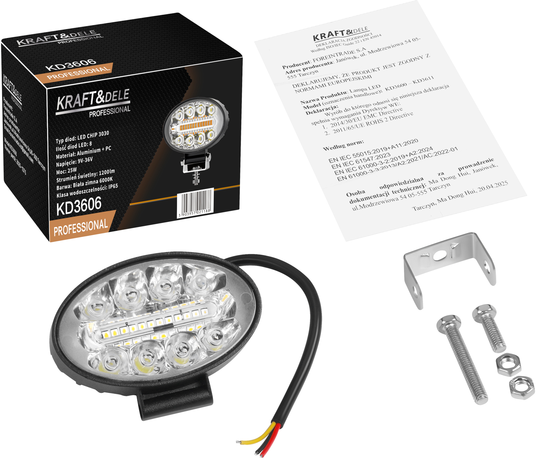 Pracovní svítidlo LED KD3606 – vyzařovací úhel