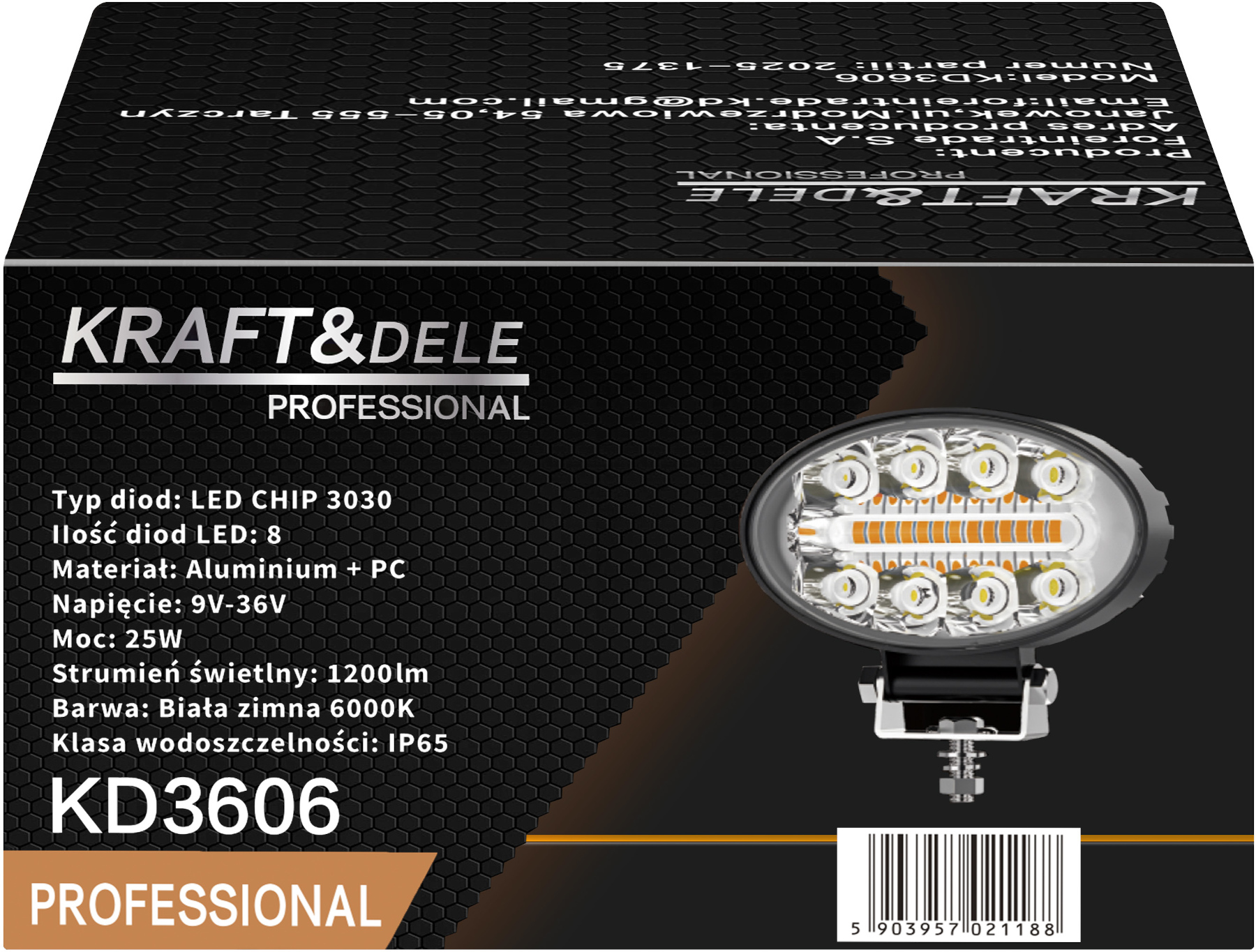 Pracovní svítidlo LED KD3606 – zadní strana