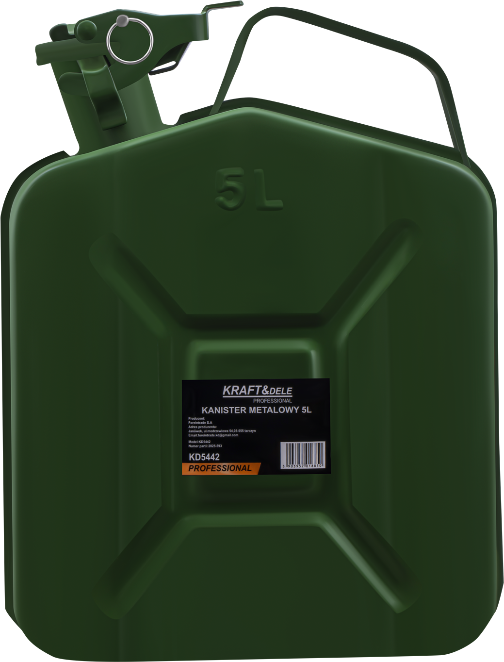 Kovový kanystr KD5442 — detail uzávěru se závlačkou