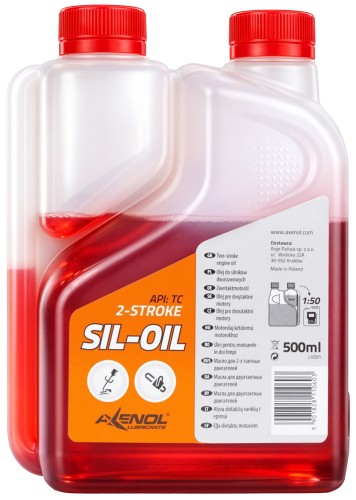Polosyntetický olej SIL-OIL 2T 500 ml — lahev s dávkovačem