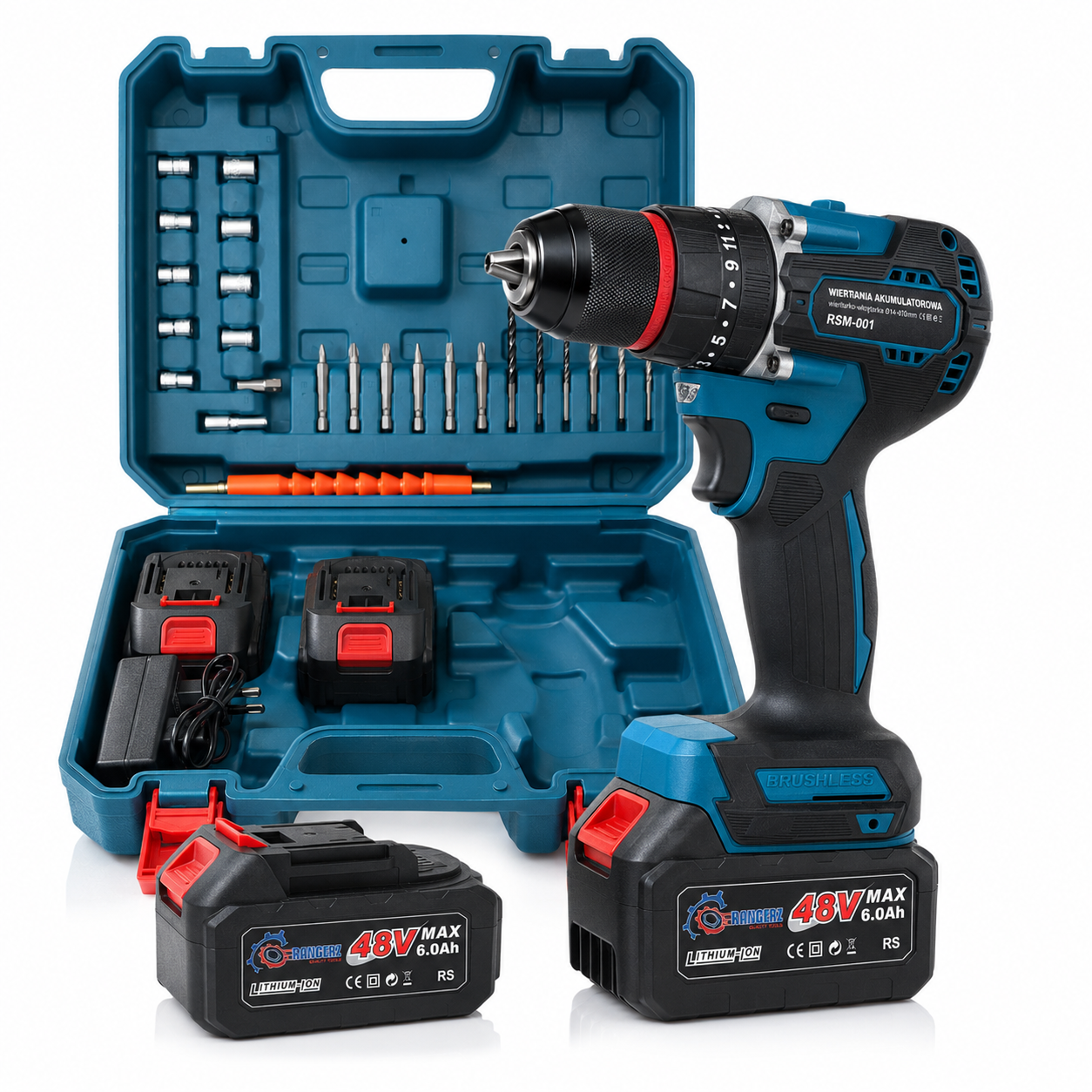Akumulátorová vŕtačka s príklepom/skrutkovač RANGERS RSM-001, 46 Nm, 2× akumulátor 6 Ah, kufrík 1