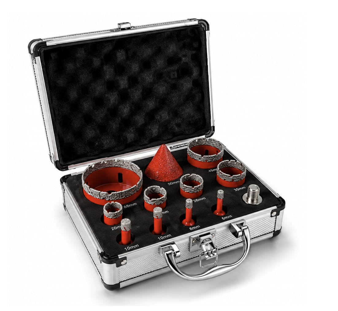 Sada diamantových korunek Ondragon OD9218 6–68 mm M14, 11 ks, na gres, obklady, beton a kámen 7