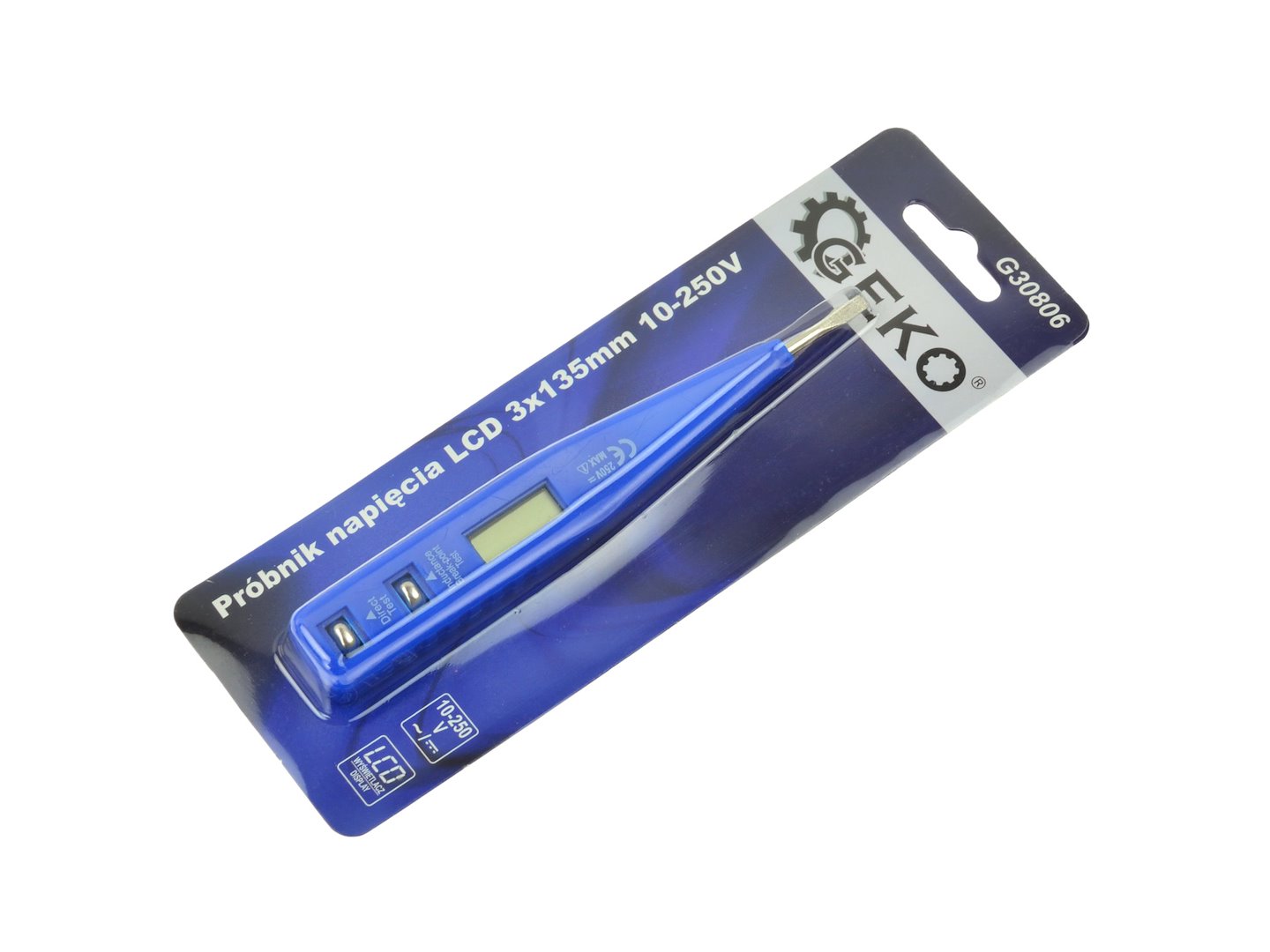 LCD průběhový voltmetr Geko — 12–250 V, ergonomické zacíchání pro pásek — Ergonomické fixace