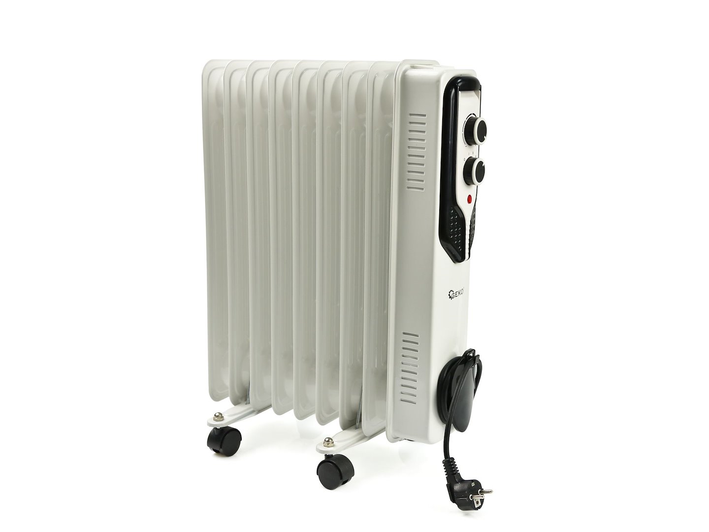 Ohřívač oleje s regulací a termostatem 7 žebříků Geko 7-žebříkový ohřívač oleje s termostatem – 7 žebříků pro stabilní teplotu a bezpečné ovládání — Celkový pohled