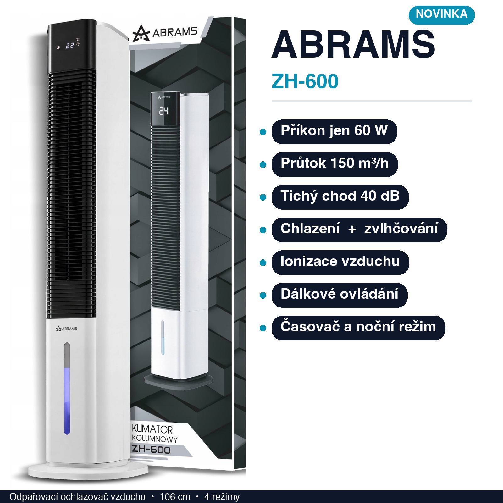 Ochlazovač vzduchu ABRAMS ZH-600 — 60 W, ionizace, dálkové ovládání