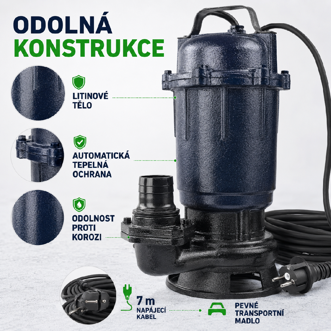 Kalové čerpadlo ONDRAGON 2600 W – pohled shora na motor