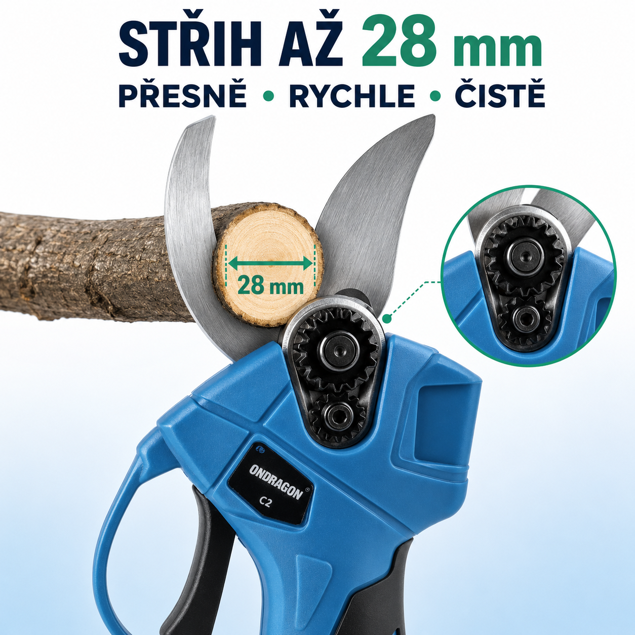 Aku sada 2v1 ONDRAGON – nůžky při střihu větve