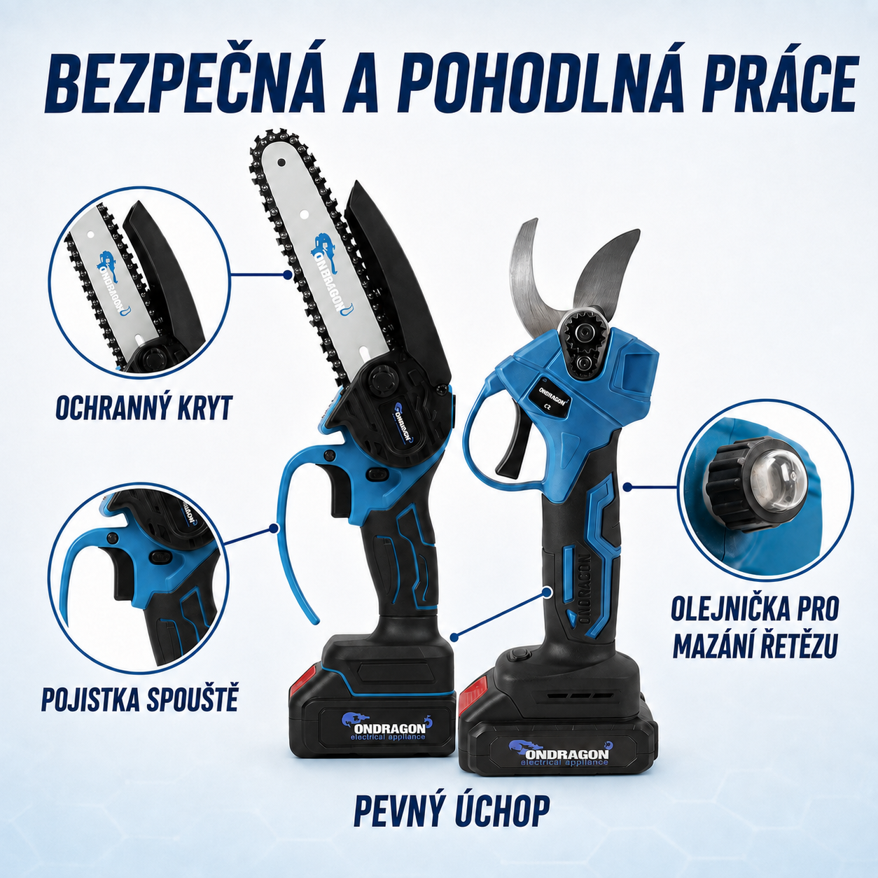 Aku sada 2v1 ONDRAGON – celkový pohled na sadu s kufrem