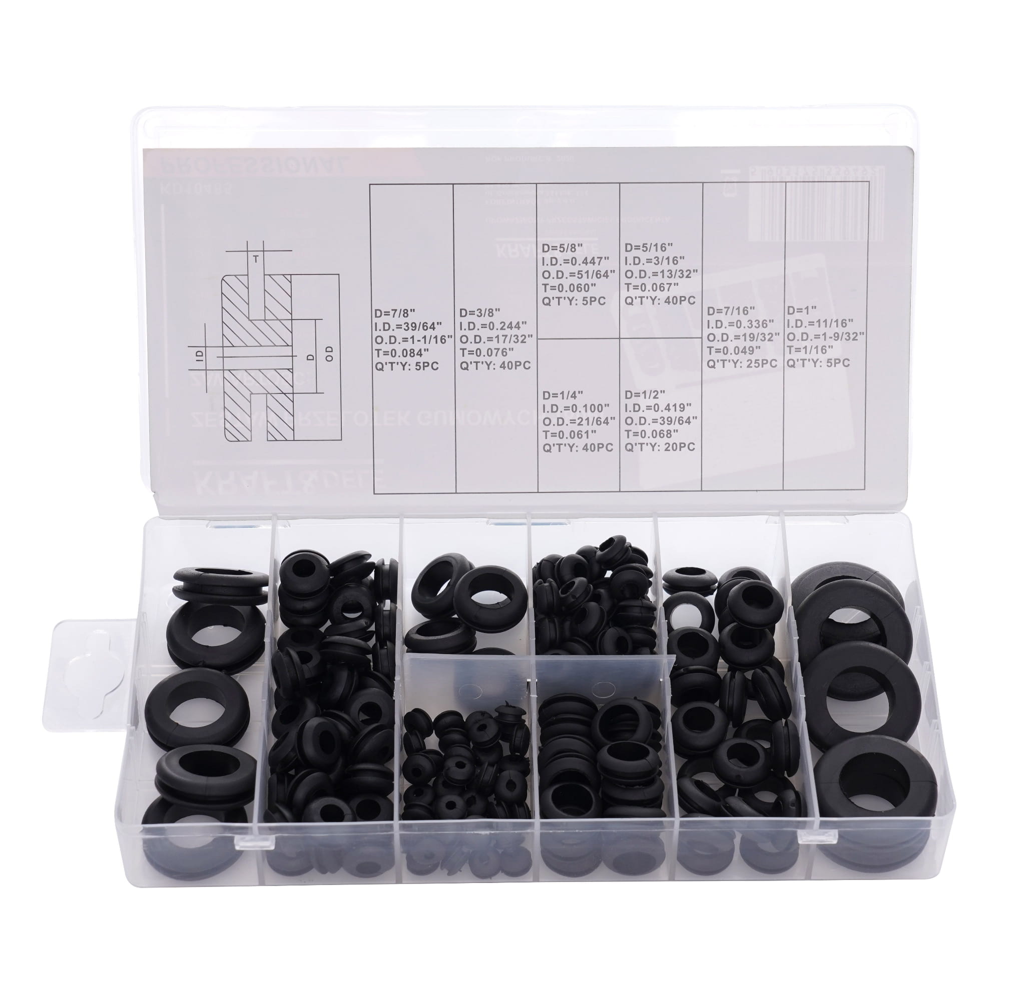 Gumové průchodky 180 ks KD10485 – přehled sady