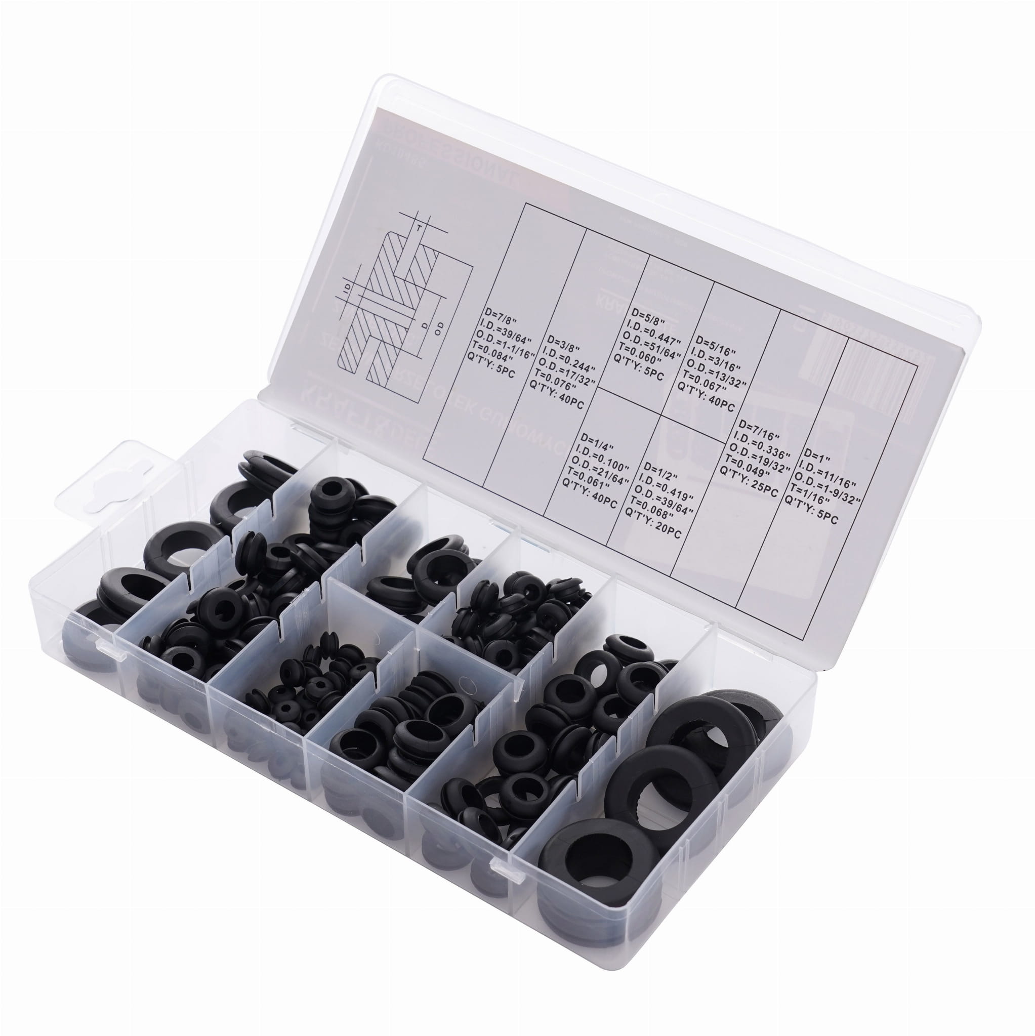 Gumové průchodky 180 ks KD10485 – obsah kufříku