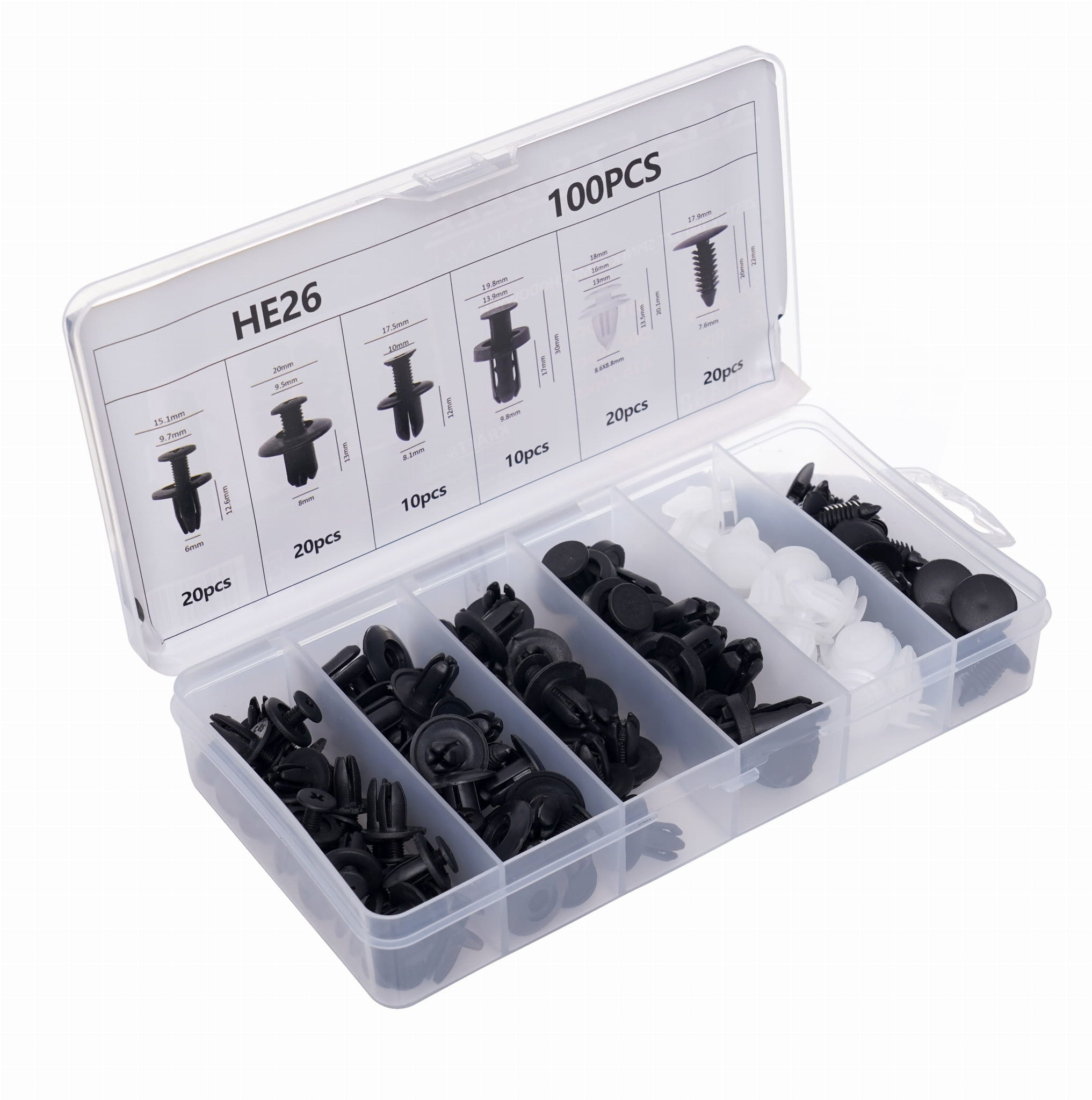 Kraft&Dele KD10498 – detail různých typů plastových klipsů a kolíků