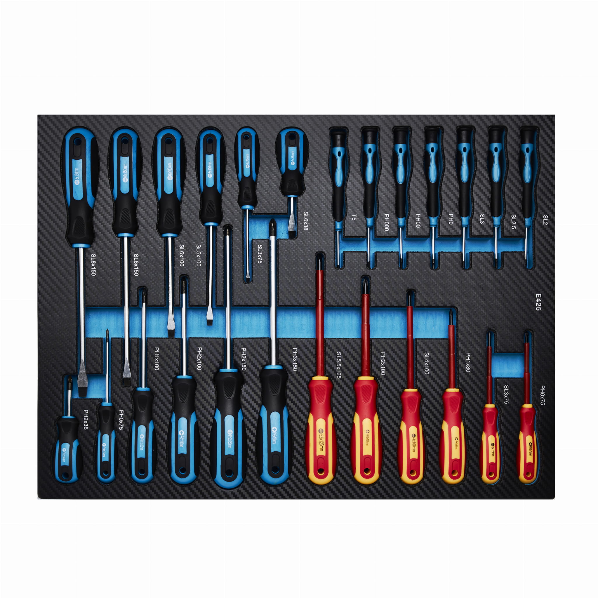 Detail zásuvky skříně KD1069 s organizovaným nářadím