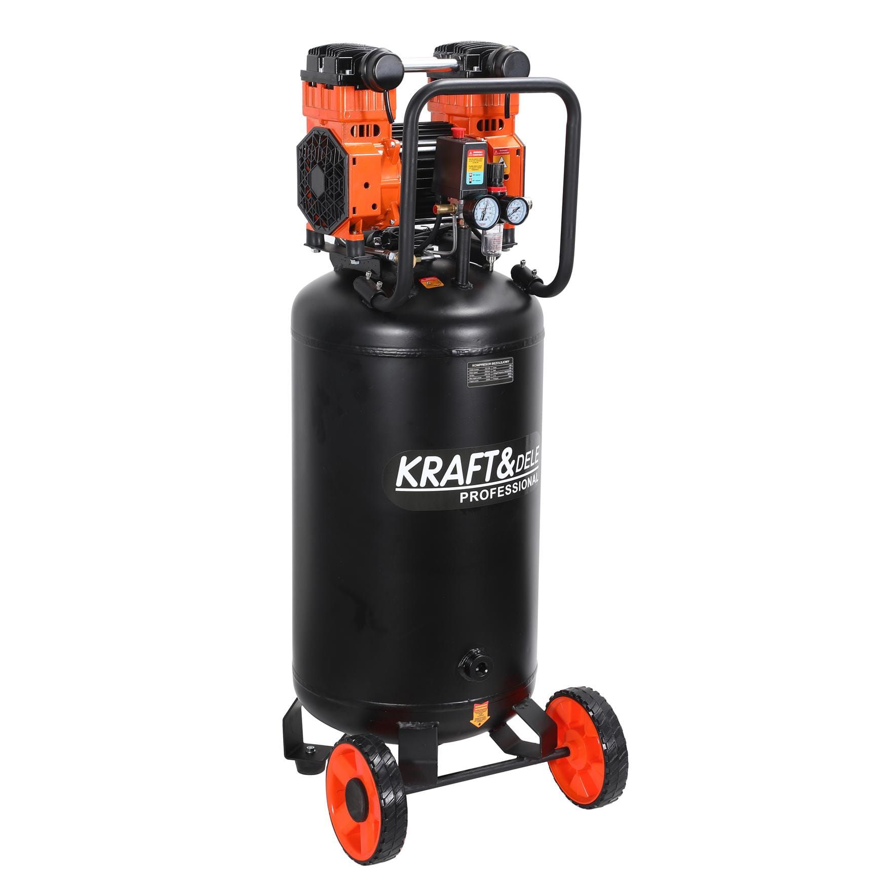 Bezolejový kompresor KD1389 – detail ovládacího panelu s manometry