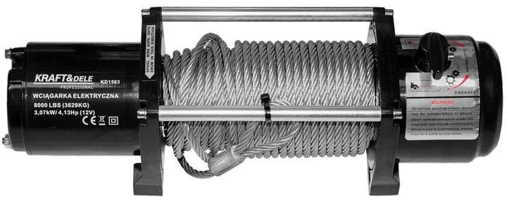 Elektrický naviják Kraft&Dele KD1563 8000 LBS 12V – detail ovládání a lana