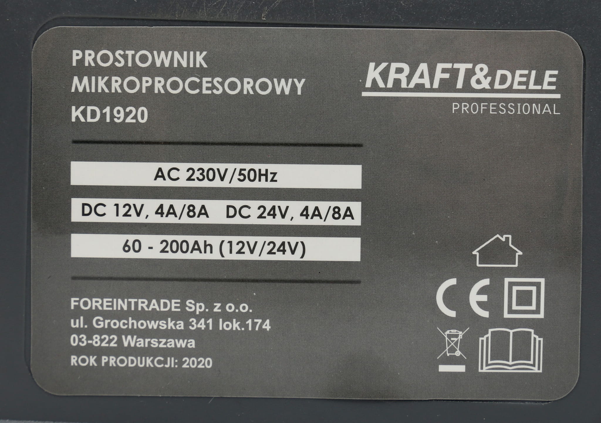 Kraft&Dele KD1920 – logo výrobce a typový štítek