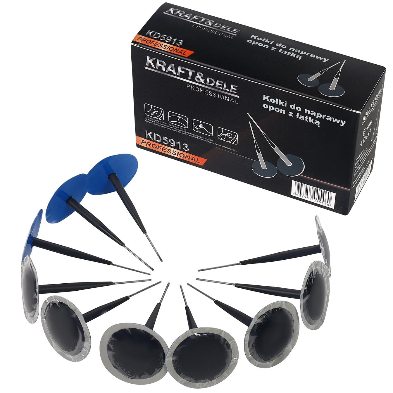 Kolíky na opravu pneumatik KD5913 — celý obsah balení