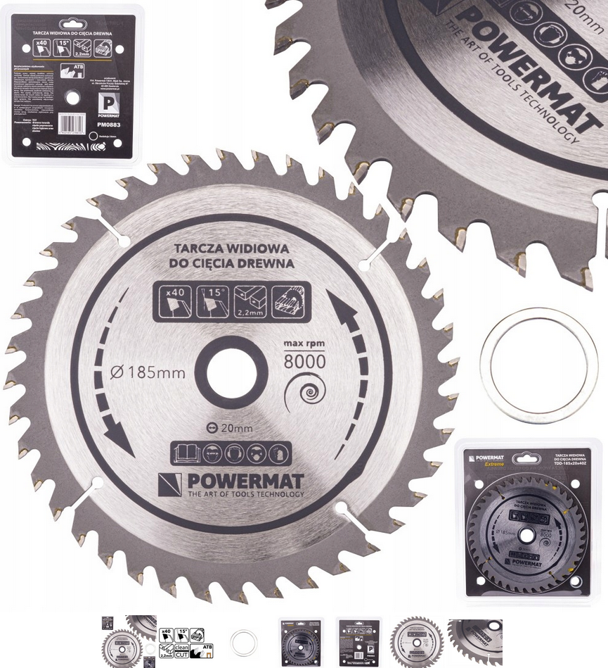 Pilový kotouč Powermat 185x20 mm 40 zubů – pohled zepředu