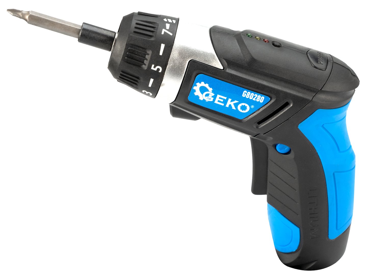 Akumulátorový šroubovák Geko 3,6 V Li-Ion 1300 mAh s 32 bity — Detail bity