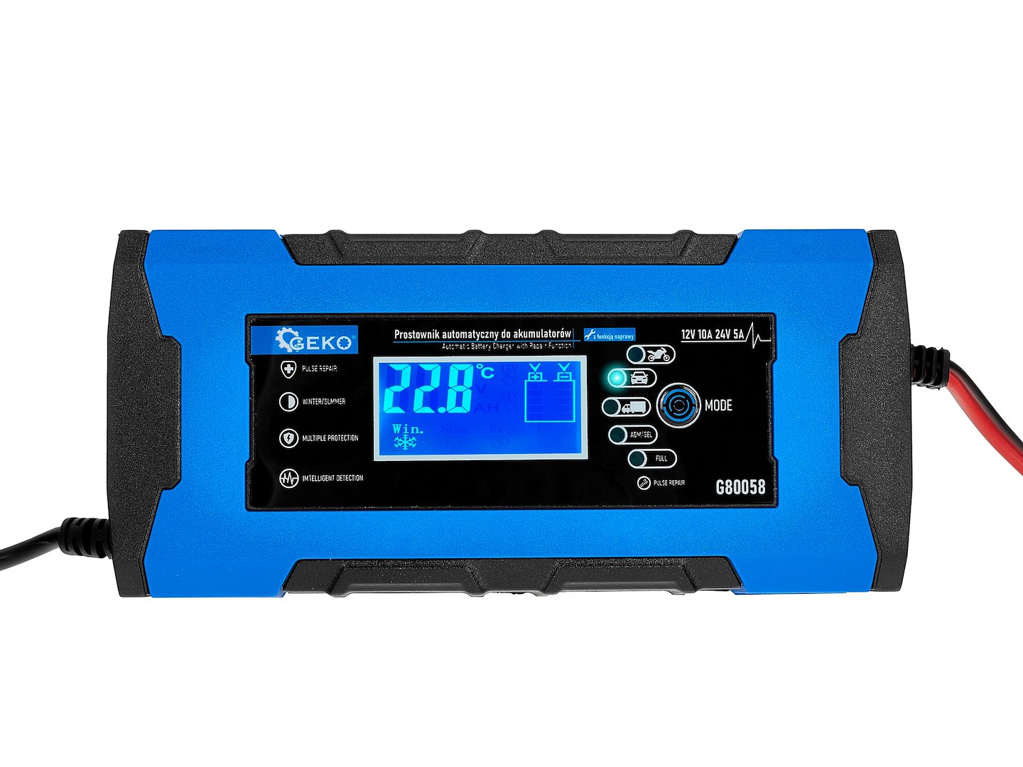 Automatický nabíječ baterií Geko 12/24 V 10 A — V provozu