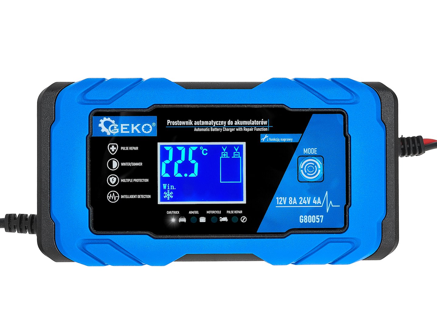Automatický nabíječ baterií Geko 12/24 V 8 A — V provozu