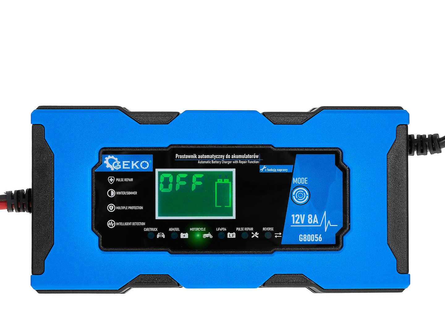 Automatický nabíječ baterií Geko 12V 8A — V provozu