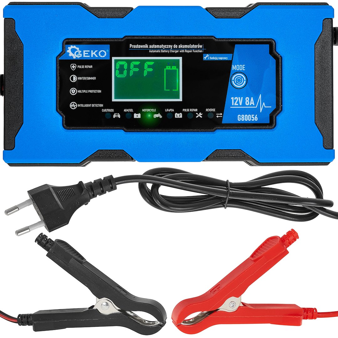 Automatický nabíječ baterií Geko 12V 8A — Celkový pohled