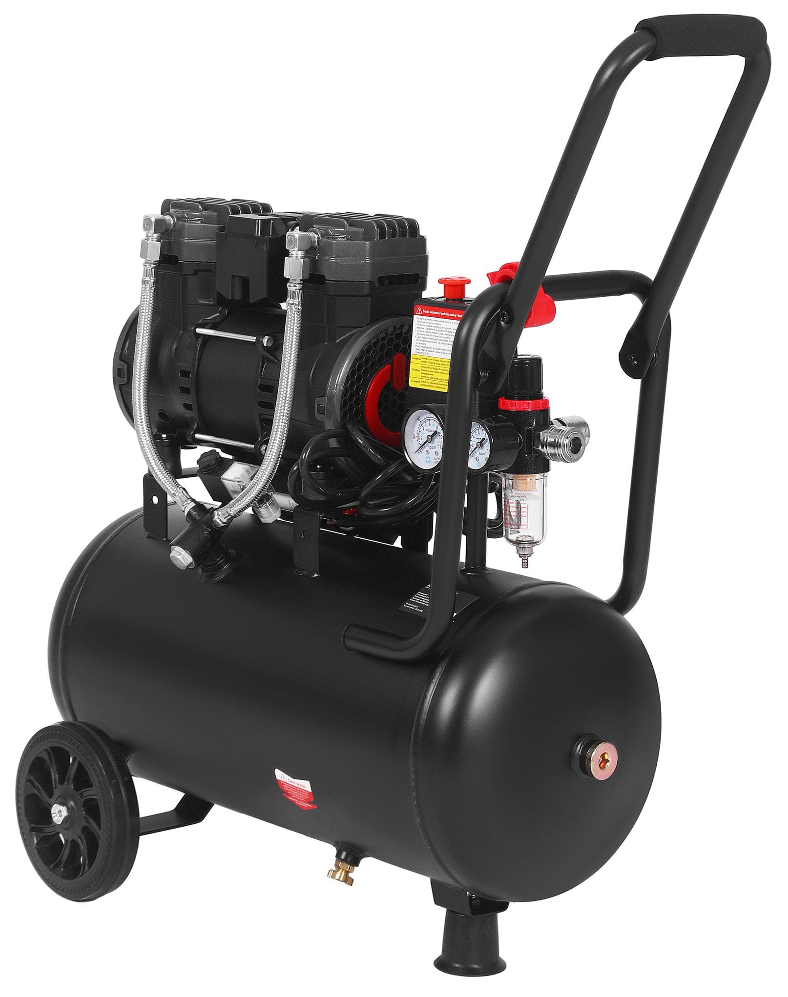 Bezolejový kompresor KD4081 – detail regulátoru a manometru