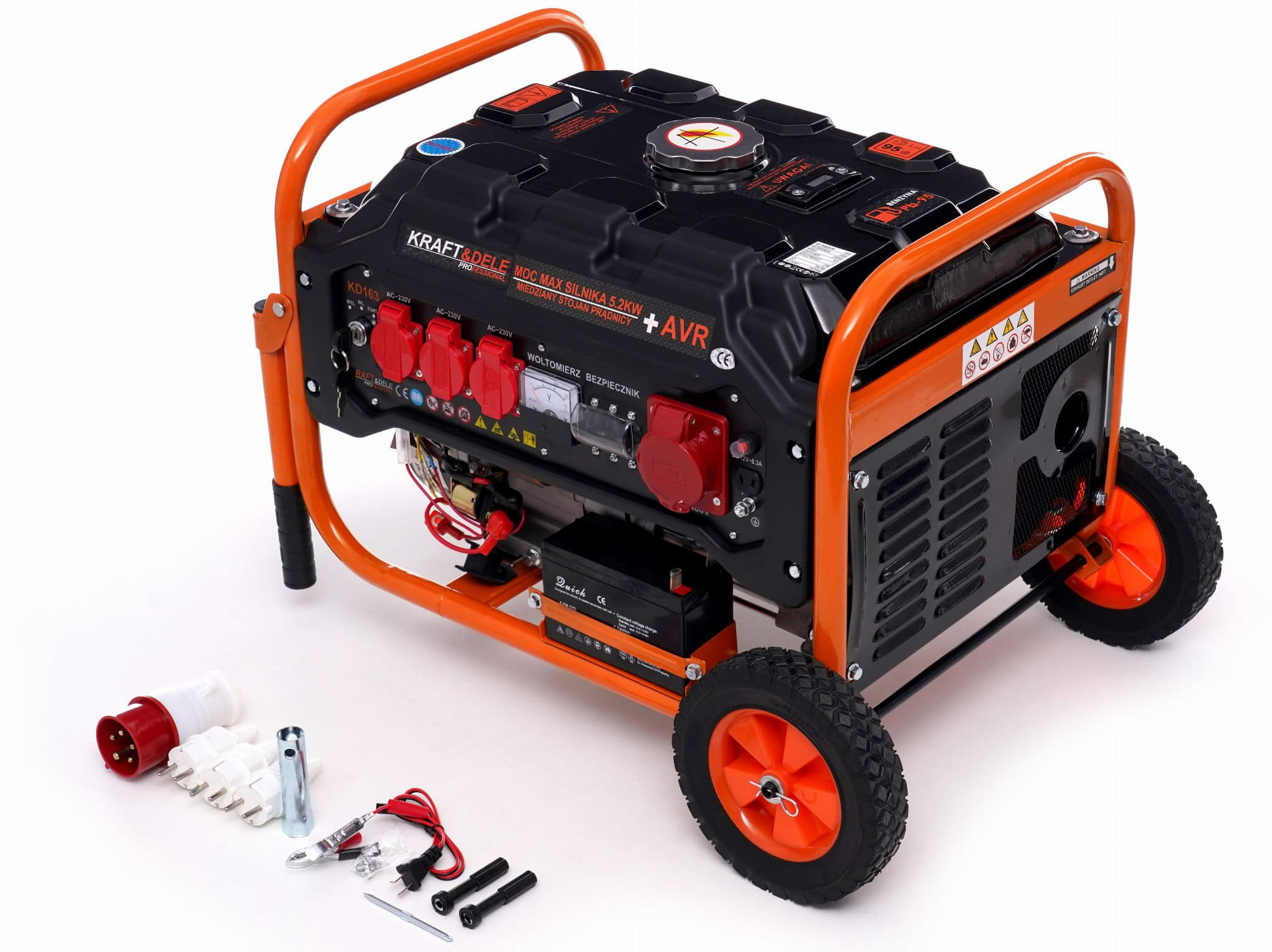 Generátor Kraft-Dele KD163 – ovládací panel se zásuvkami