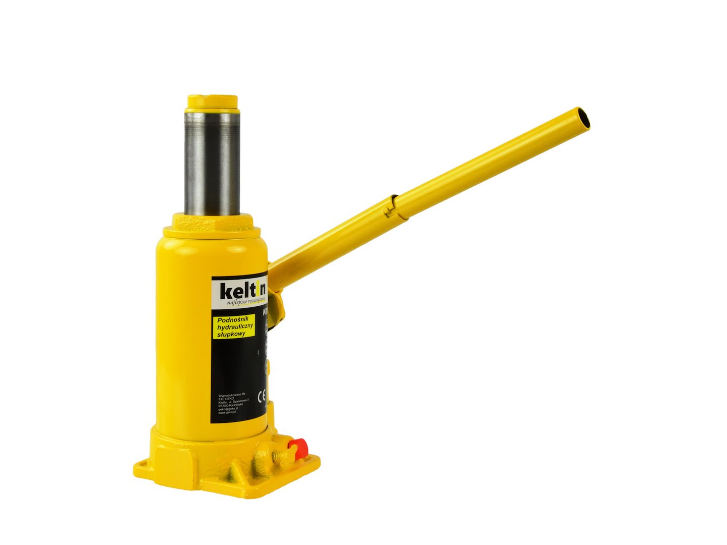 Hydraulický sloupový zvedák Geko 12 t, výška 23,5–44,5 cm, hmotnost 5,2 kg — Celkový pohled
