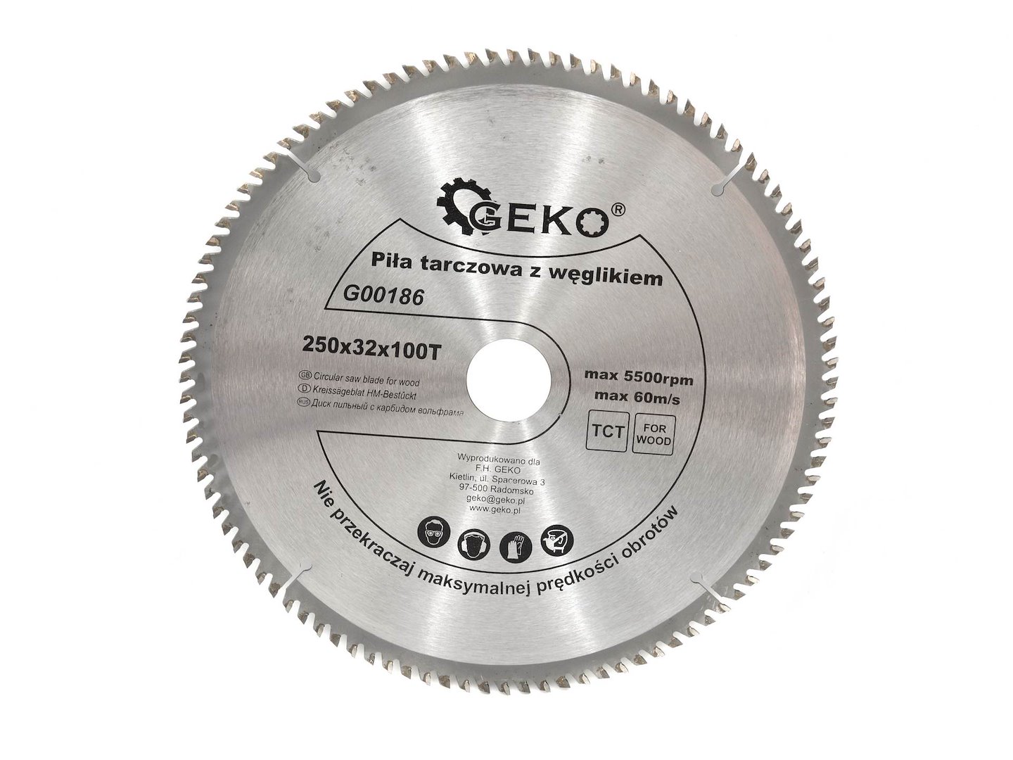 Pílový kotúč TCT 250x32x80T Geko s redukcí 25,4 mm — Celkový pohled