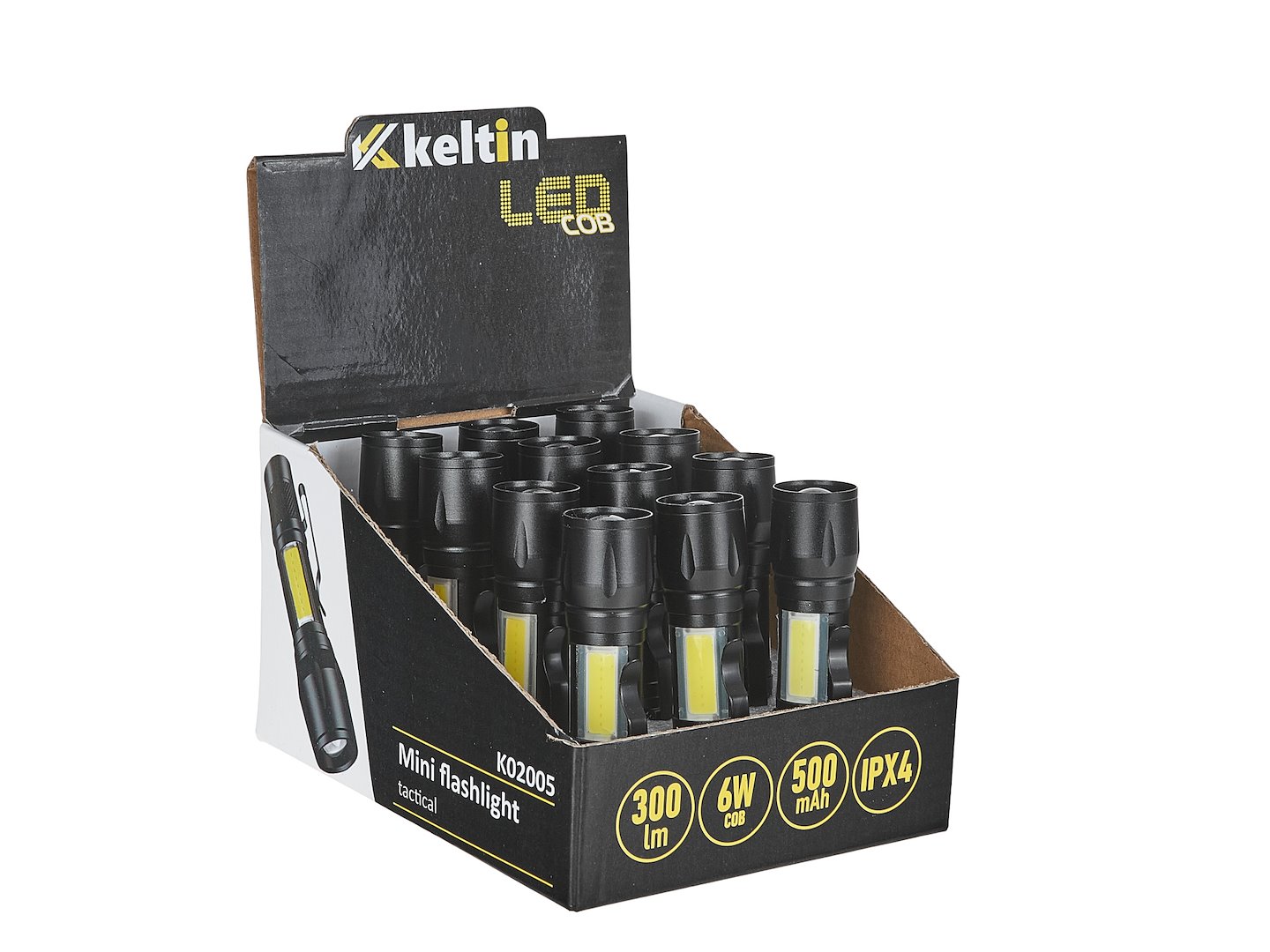 Mini taktická svítilna LED COB 10 W 500 mAh 500 lm IPX5 – výstavní karton — Detail