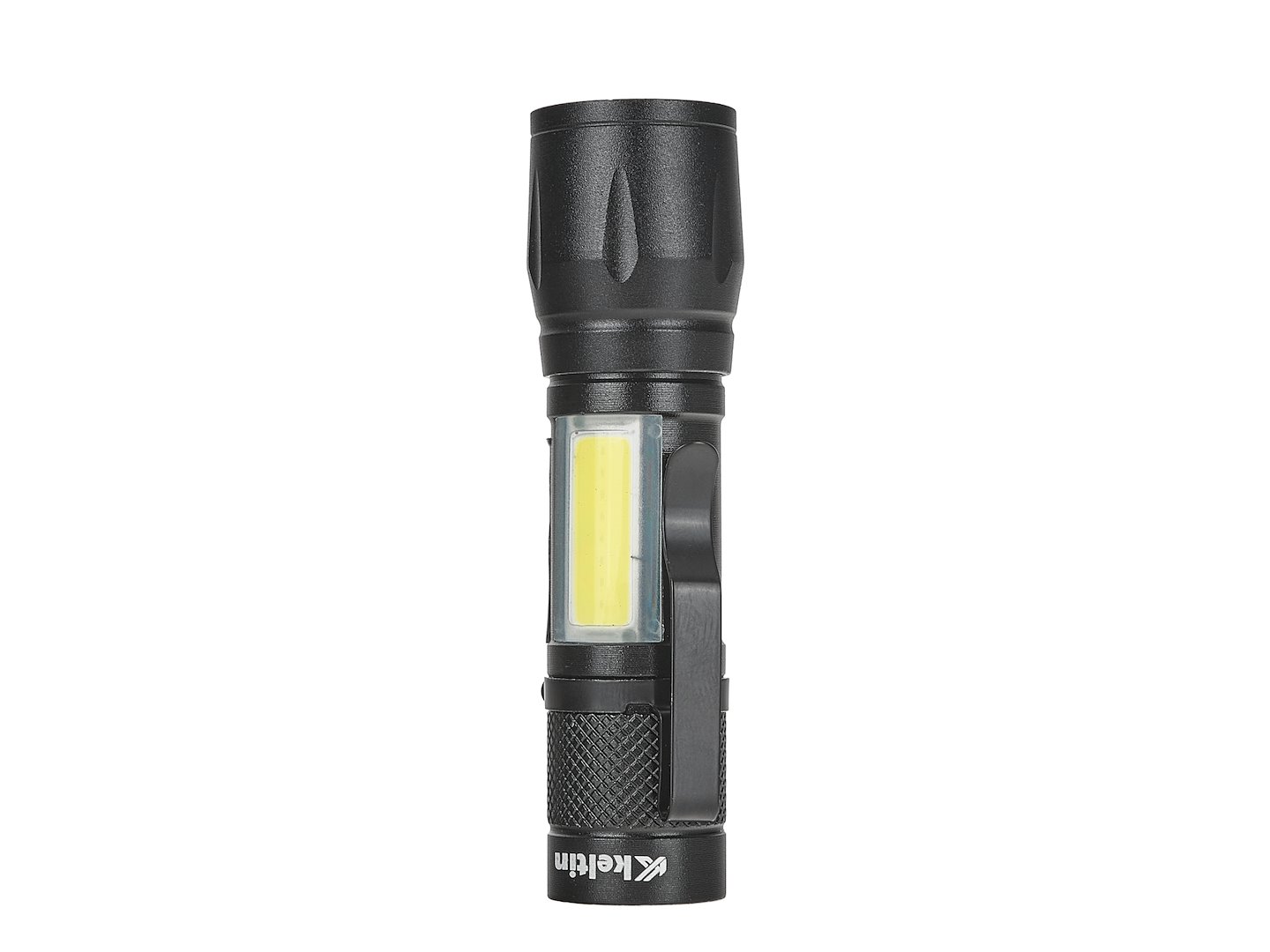 Mini taktická svítilna LED COB 10 W 500 mAh 500 lm IPX5 – výstavní karton — V provozu