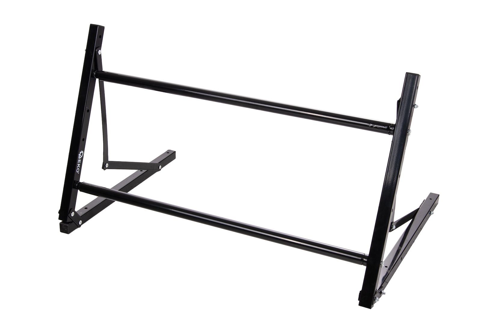 Nastavitelný věšák na pneumatiky/kola 81–120 cm, 100 kg, skládací Geko — V provozu