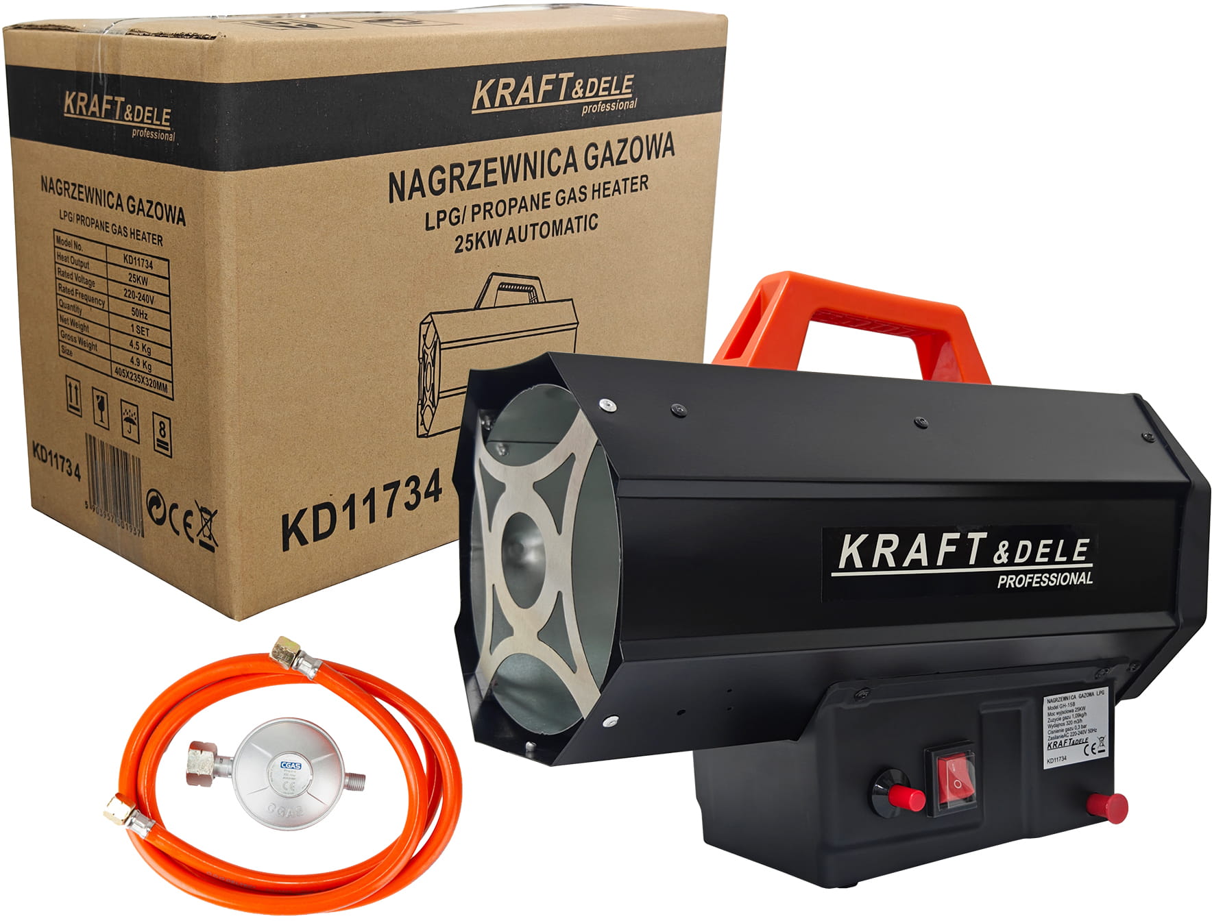 Plynový ohřívač 25 kW + reduktor KD11734 — detail hořáku