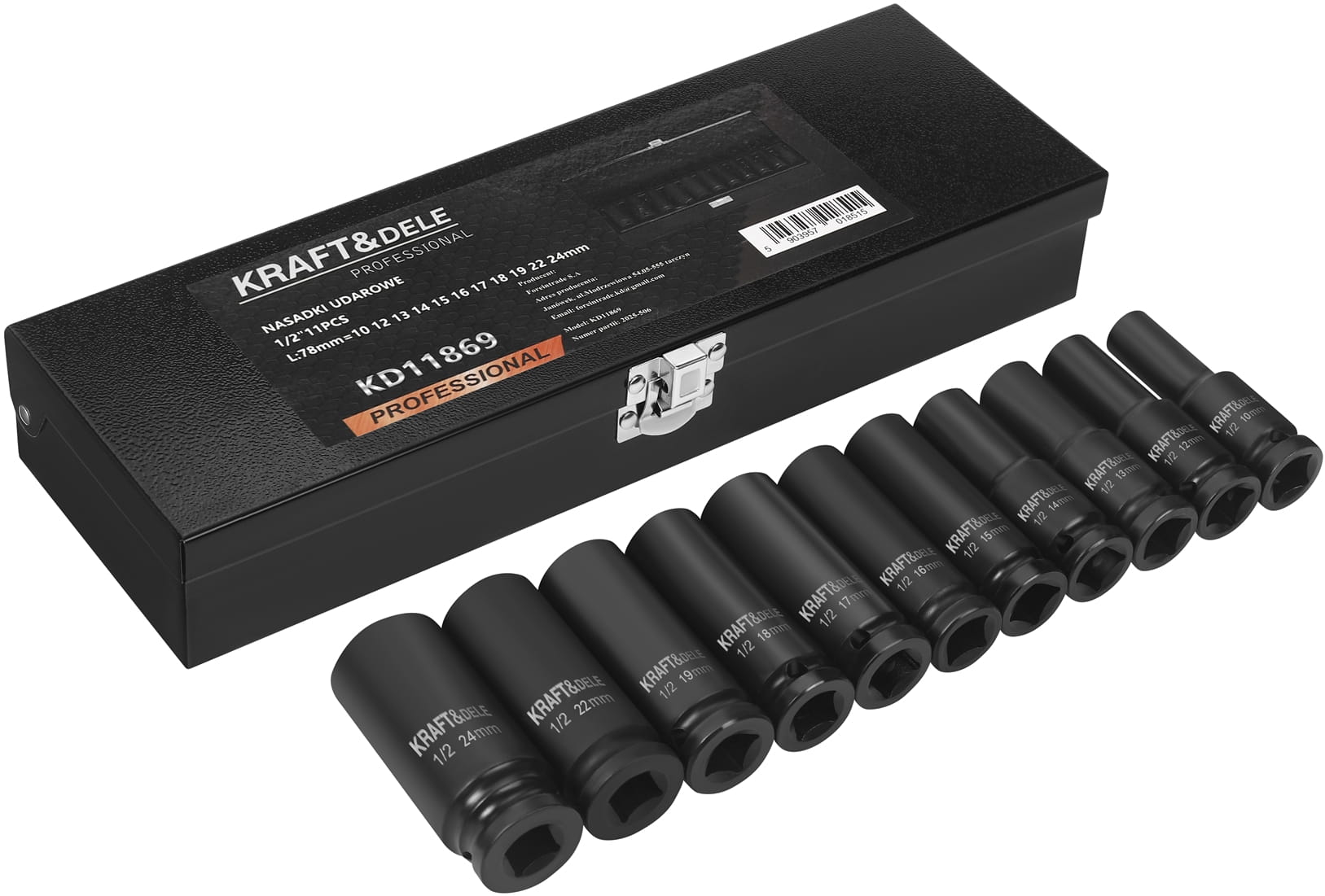 Kraft&Dele KD11869 rázové nástavce 1/2″ — detail nástavců