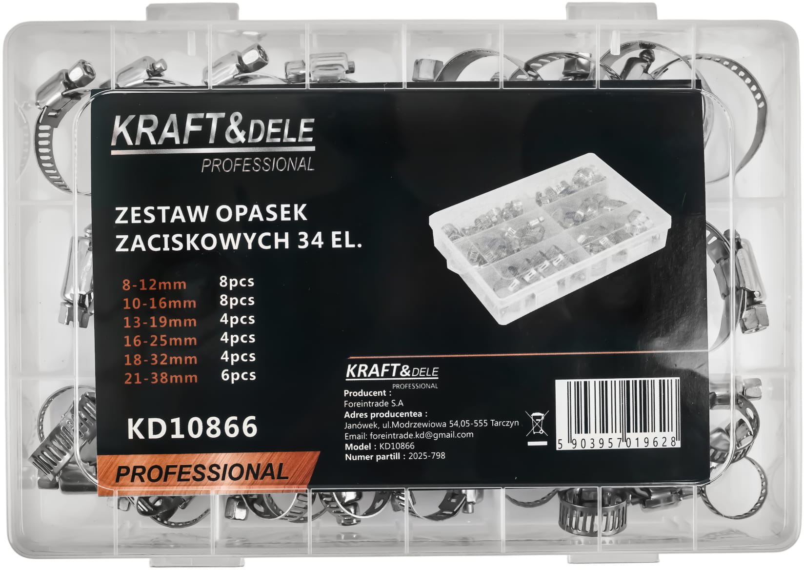 Sada kovových stahovacích pásků KD10866 – detail zámkového uzávěru
