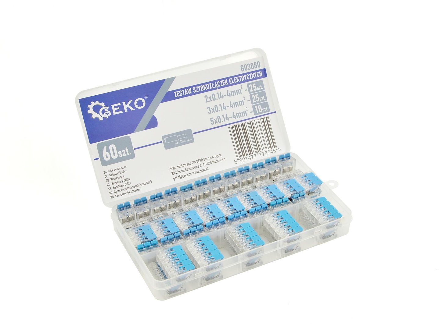 Sada elektrických rychlospojek 60 ks, 0,2–4 mm² – Geko 5