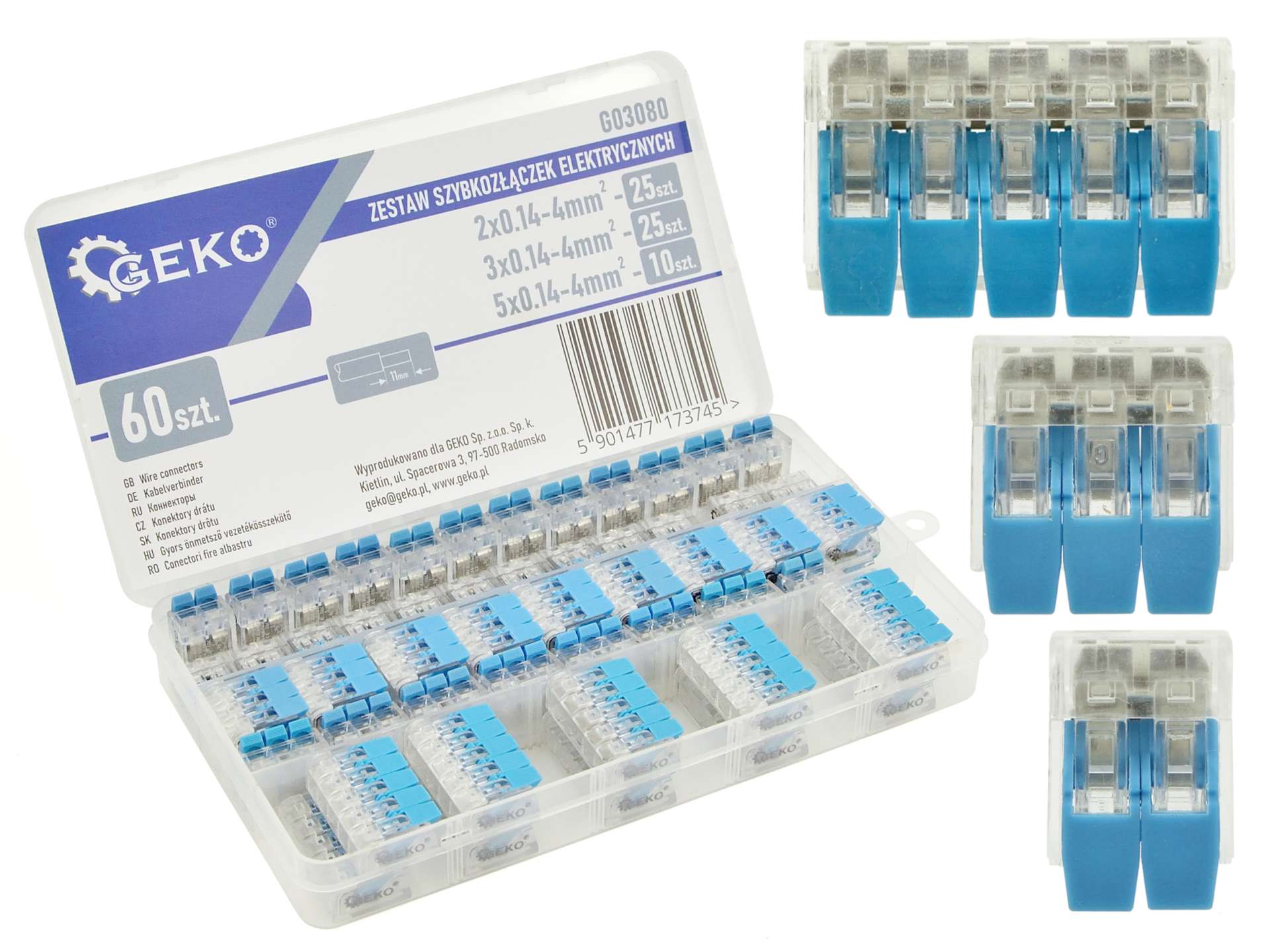 Sada elektrických rychlospojek 60 ks, 0,2–4 mm² – Geko 1