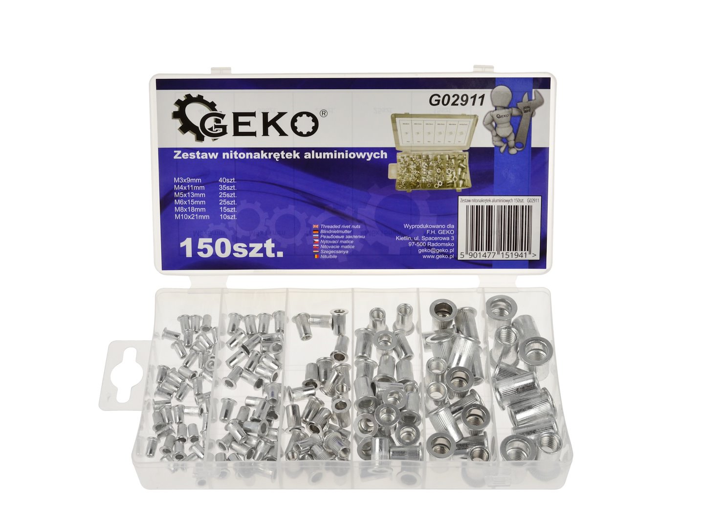 Sada hliníkových nýtových matic 150 ks – Geko G02911 1