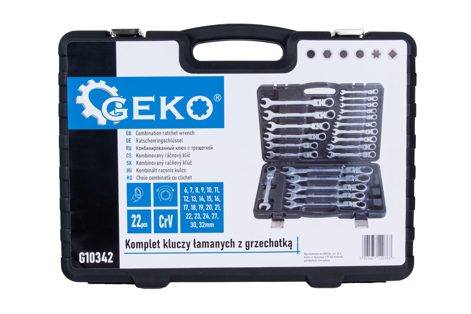 Sada klíčů s ráčnou Geko 22 ks 6-32 mm — Detail