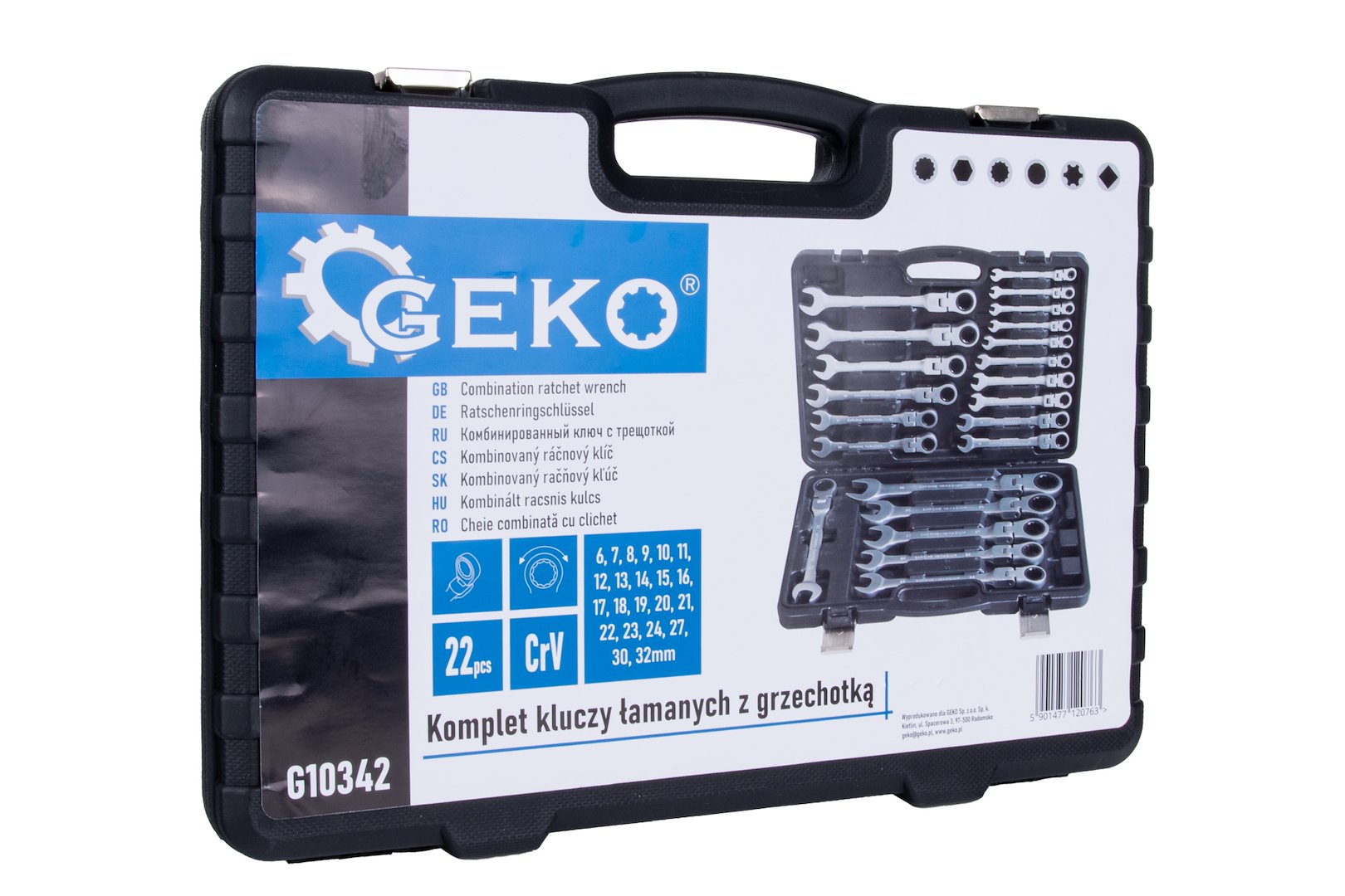 Sada klíčů s ráčnou Geko 22 ks 6-32 mm — V provozu