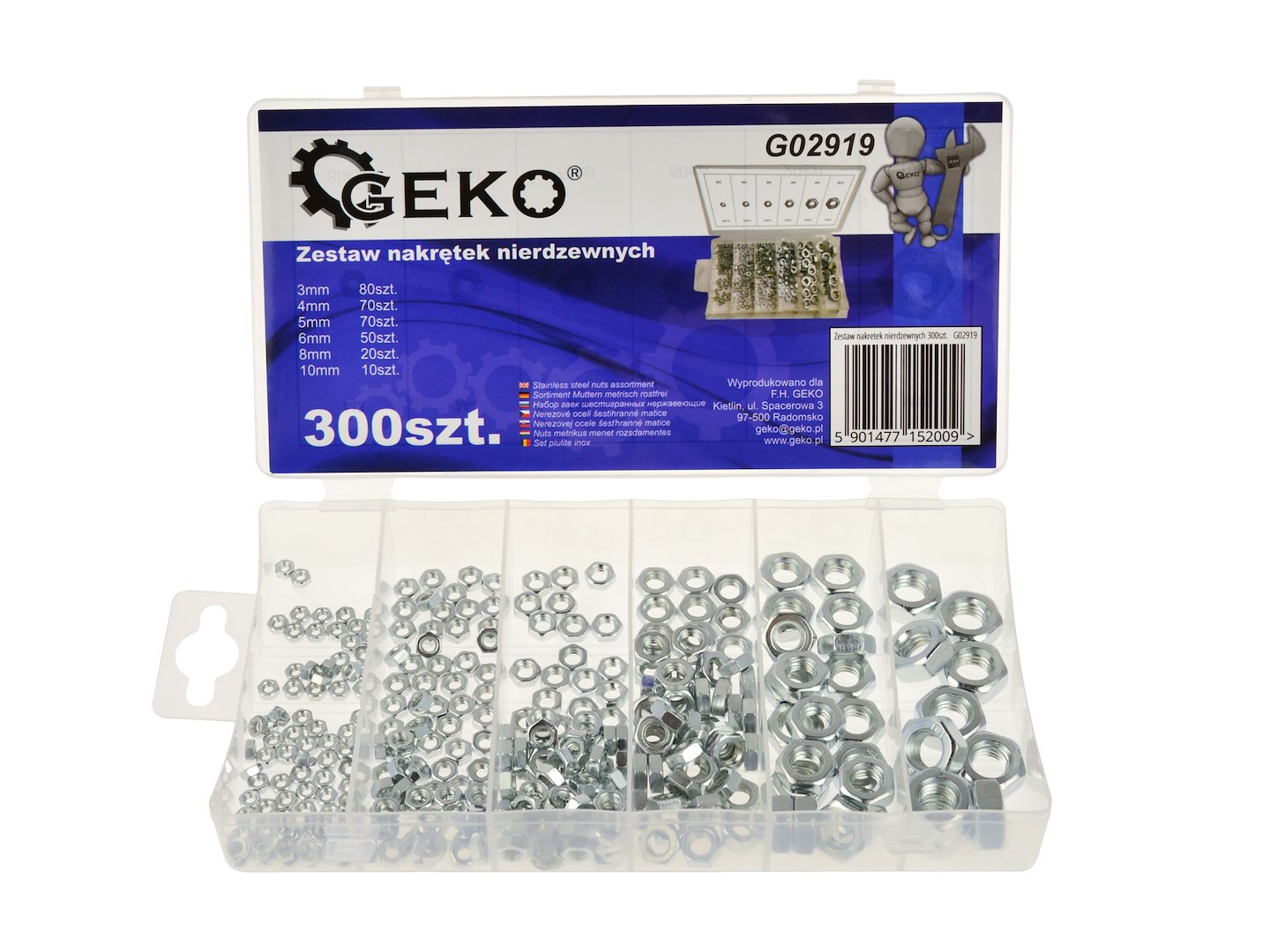 Sada metrických nerezových matic, 300 ks (20/24) – Geko 1