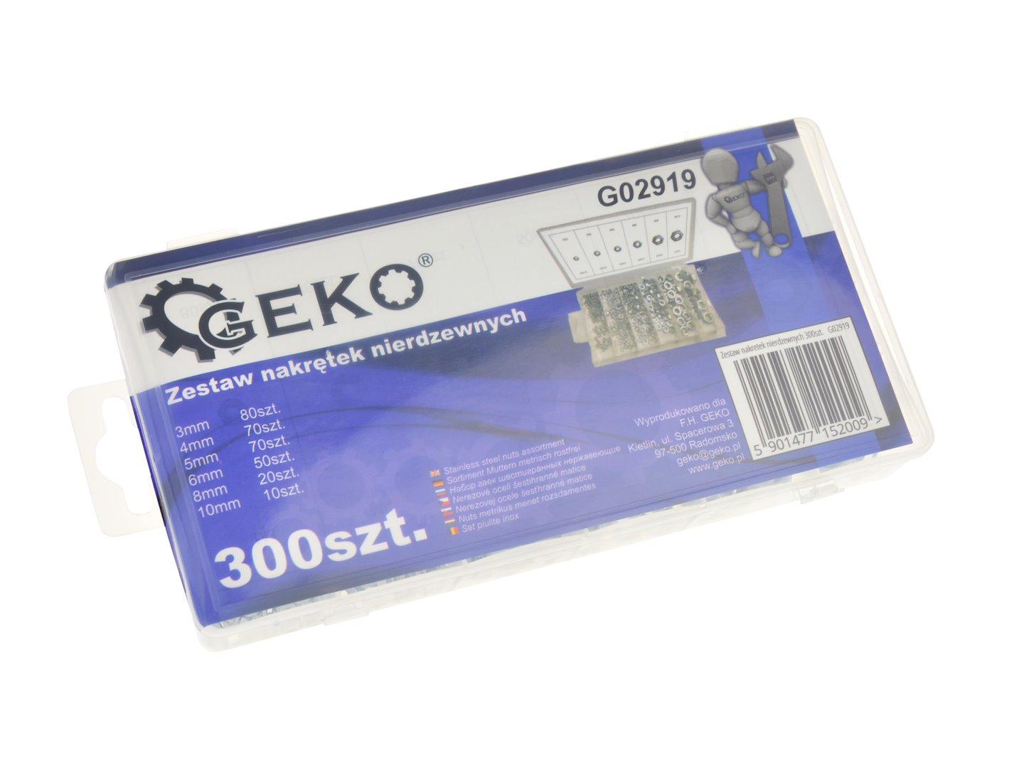 Sada metrických nerezových matic, 300 ks – Geko 4