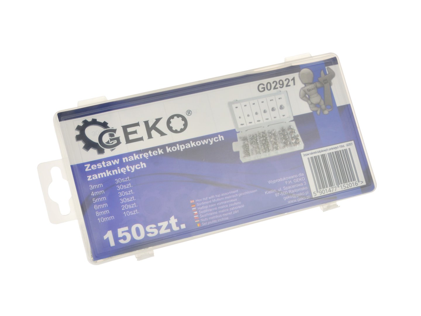 Sada uzavřených krycích matic 150 ks – Geko G02921 (M3–M10) 4