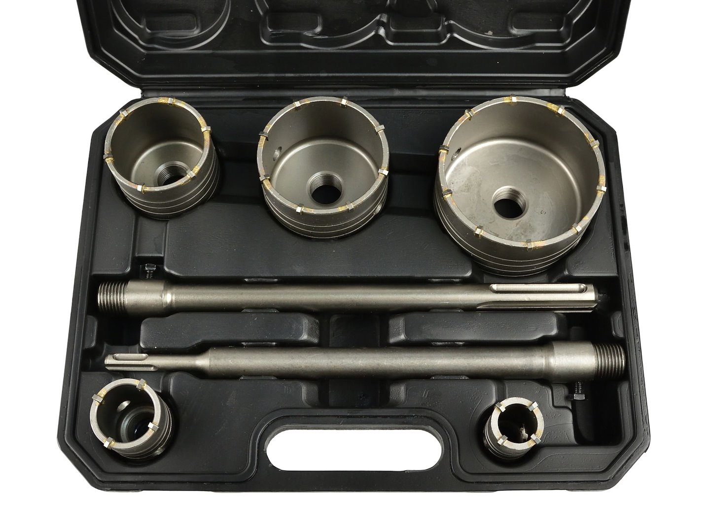 Sada vrtáků s karbidovým hrotem do betonu, 9 ks Geko 5901477168123 30, 40, 65, 80, 100 mm — Detail hrotu