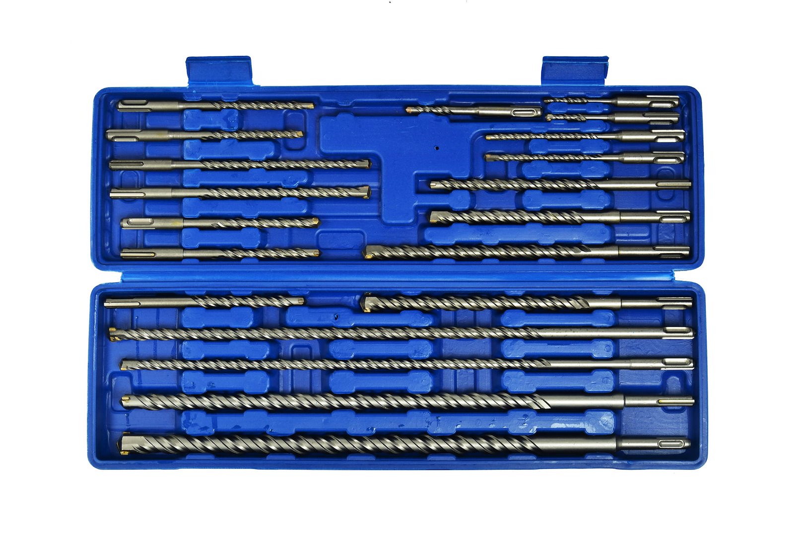 Sada vrtáků SDS PLUS Geko G40037, 20 ks, průměr 5–20 mm — V provozu