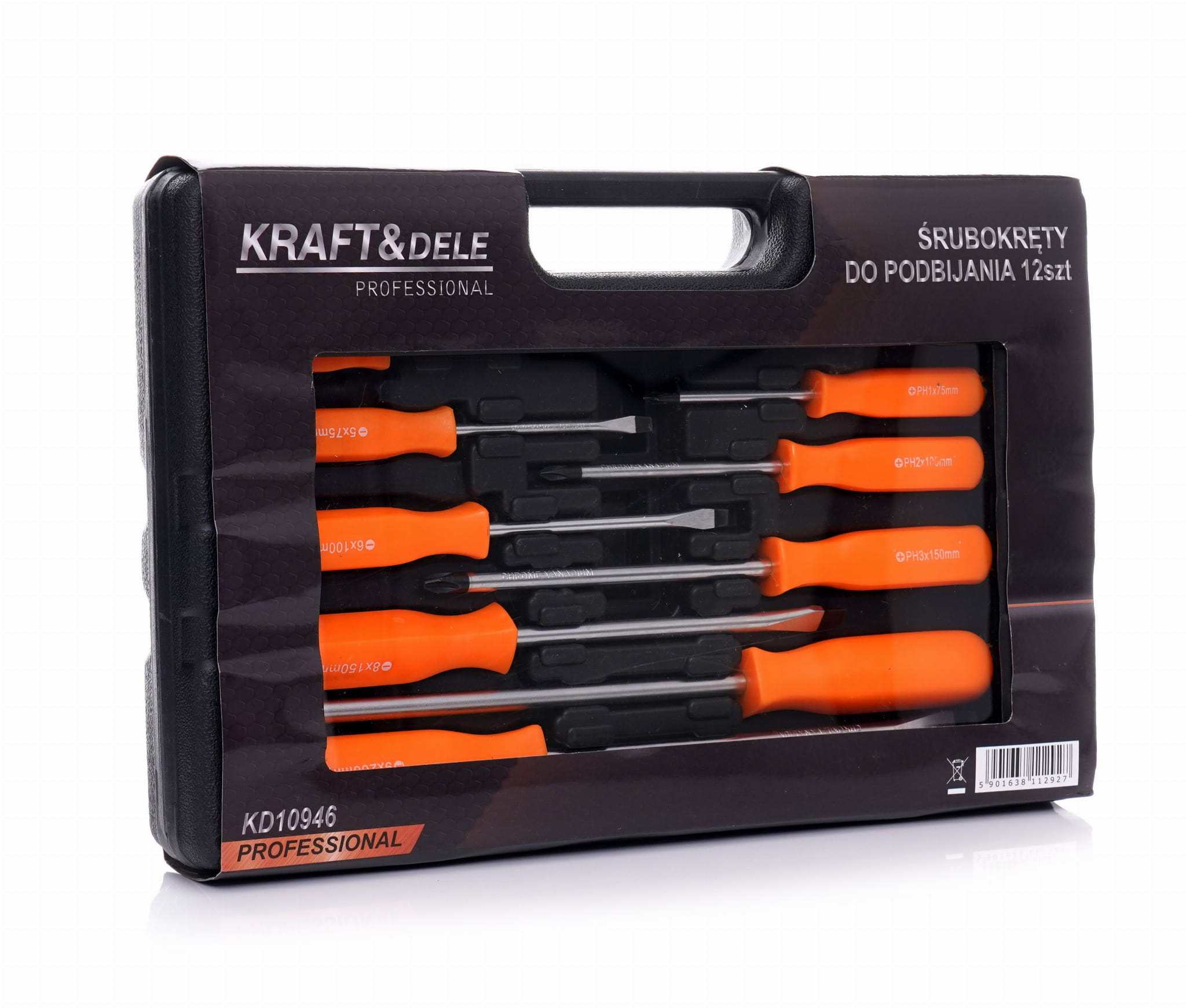 Kraft&Dele KD10946 podbíjecí šroubováky — detail hrotů PH a SL